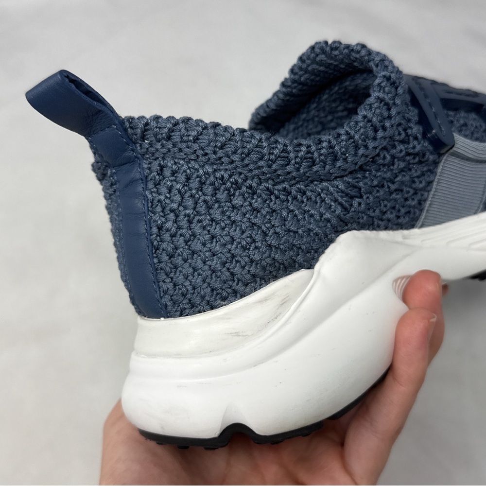 Tod's Kate Crochet Technical Knit Leather Slip On Sneaker Shoes Blue Athleisure - Picture 9 of 15
